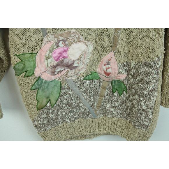 Vintage 80s Medium Sweater Floral Fairy Granny Boho Neutral Cottagecore Artsy - Picture 6 of 8